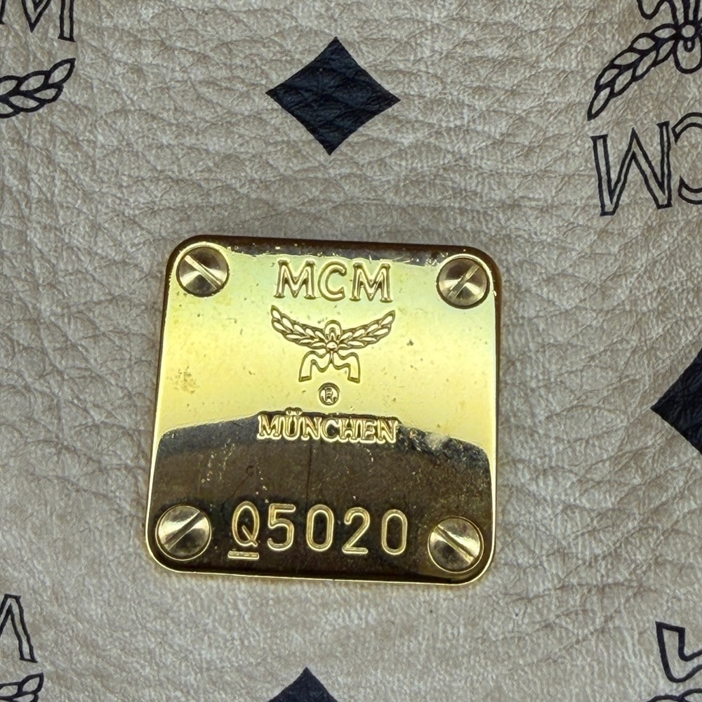 MCM Light Beige Visetos Leather Monogram Hobo Shoulder Bag | Lock & Key Included - Picture 7 of 12